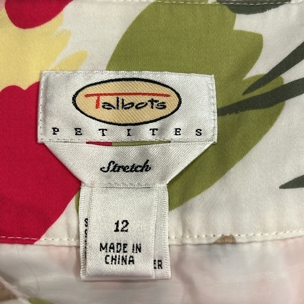 Talbots stretch cotton pleated print skirt with button front lined 12P - Picture 7 of 9